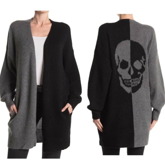 page long skull long split cardigan
